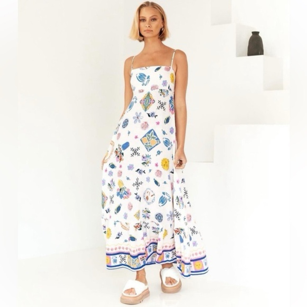 Label of Love‎ Sz M Floral White Maxi Dress Portofino